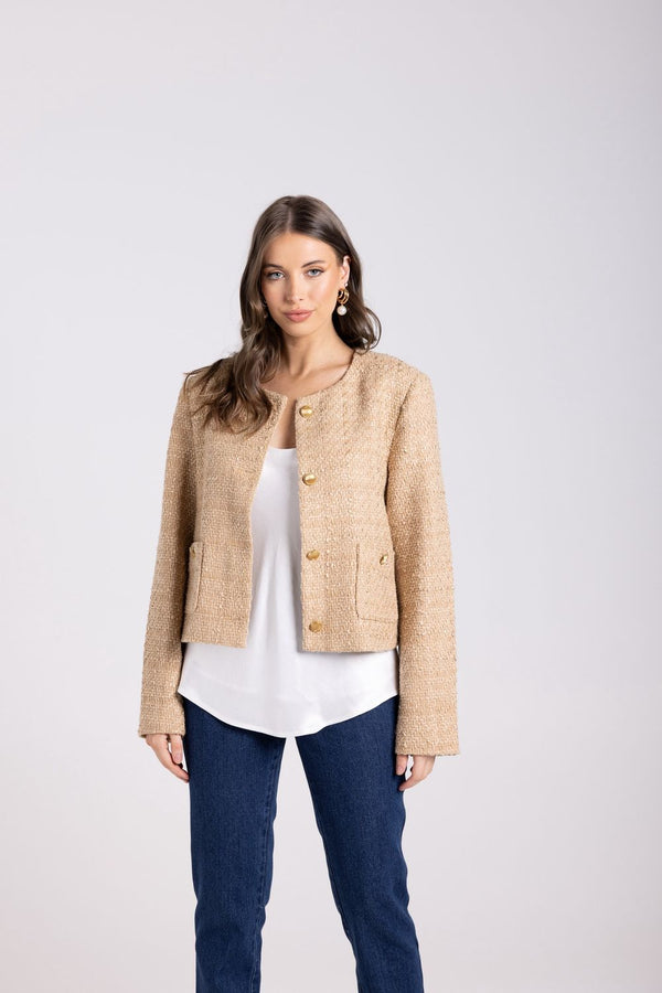 two t's crop boucle jacket camel 3075