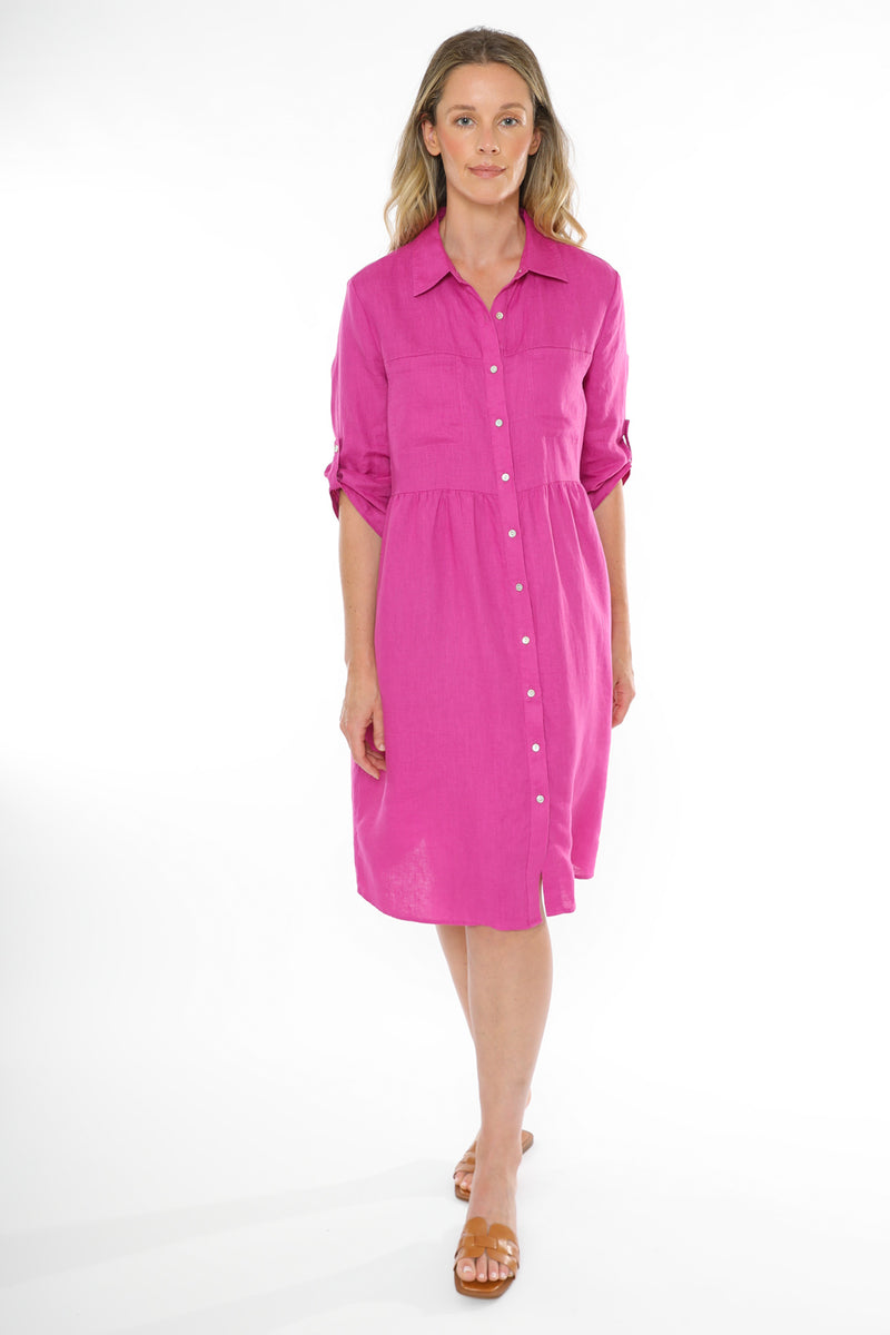 jump two pocket linen dress rose violet