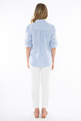 jump stripe linen shirt cobalt/white