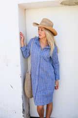 ivy & Isabel vacation dress navy pinstripe