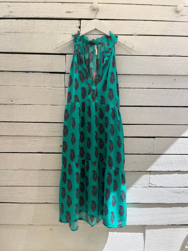 lola sapphire silk midi dress seal emerald