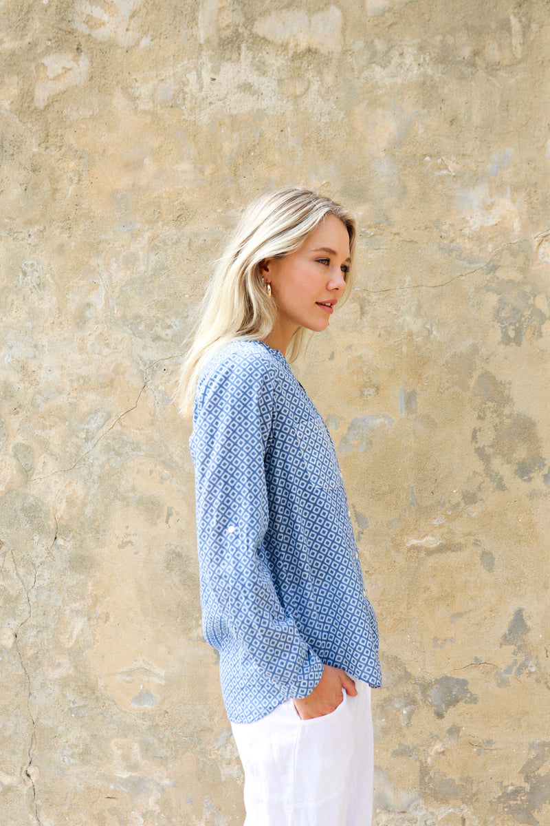 ivy & isabel caprice shirt azure blue diamond