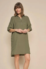 Mos Mosh Lowana Linen Dress 163750MW2- dusty  olive