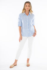 jump stripe linen shirt cobalt/white