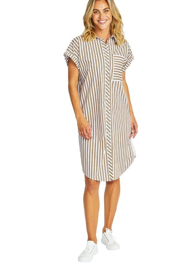 Ping Pong Kendall Stripe Dress - caramel/white