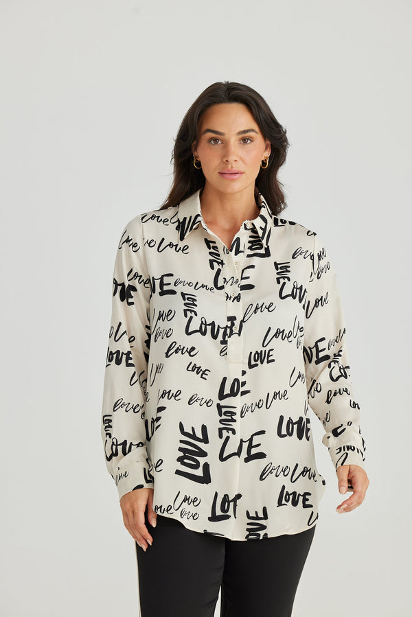 brave & true astrid shirt love print