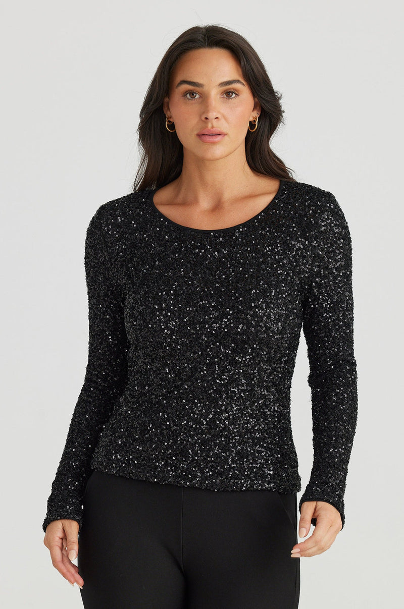 brave & true dazzle top black sequin