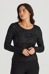 brave & true dazzle top black sequin