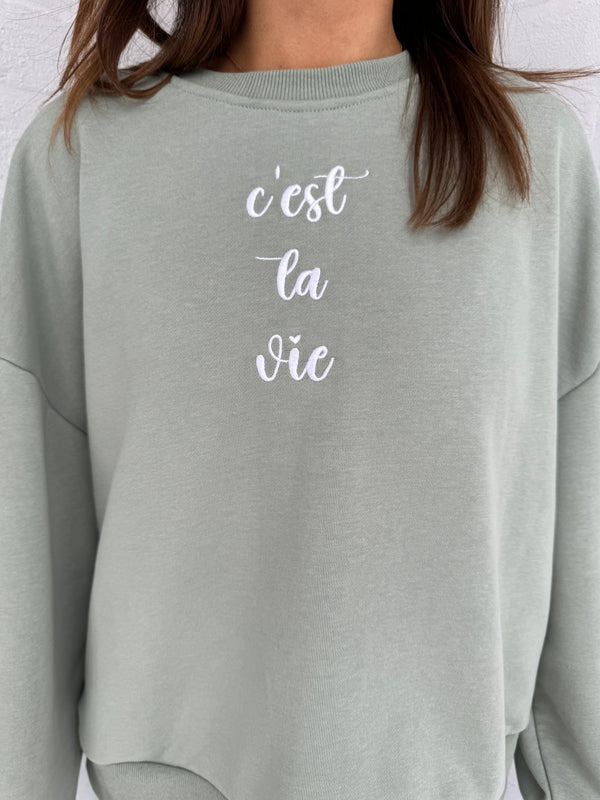 paper heart c'est la vie jumper seafoam