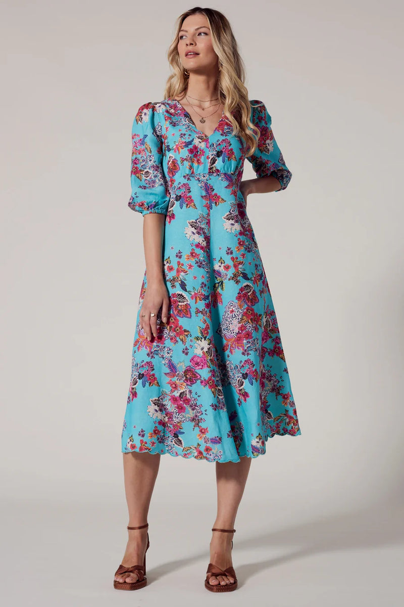 Loobies Story Matera midi dress  LS - multi aqua