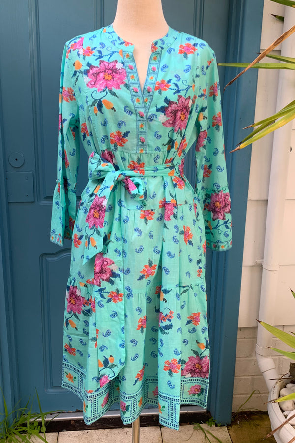 lola morocco midi dress lotus blue