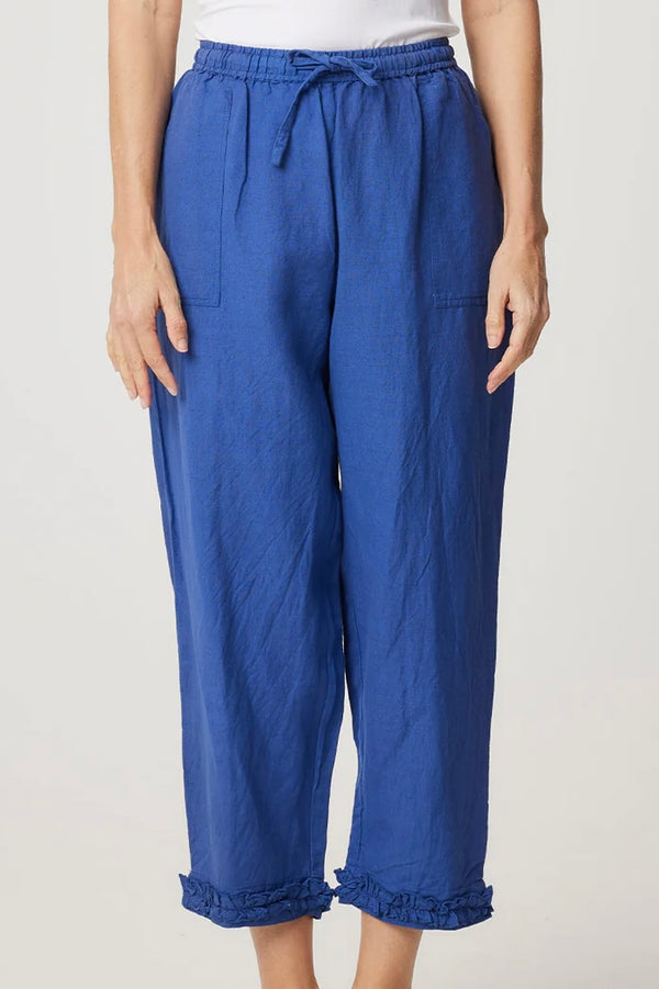 Cake Ruffle Carpi pant 49023L - dark blue linen