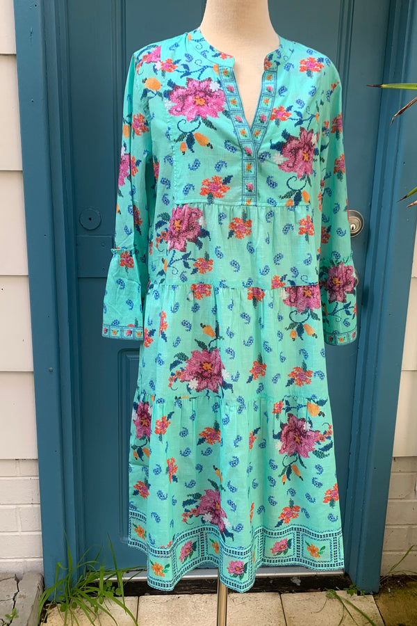 lola morocco midi dress lotus blue