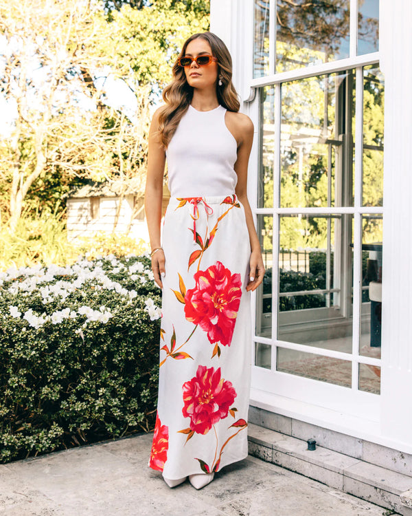 linen luxe scarlet rose maxi skirt