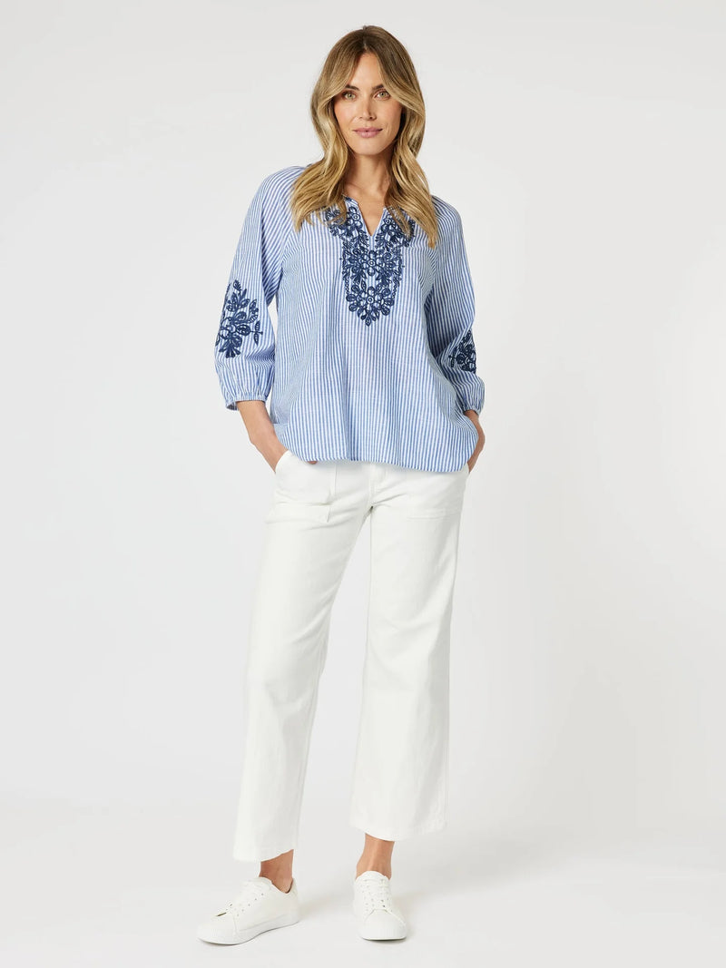 gordon smith cottesloe stripe top blue/white 4696