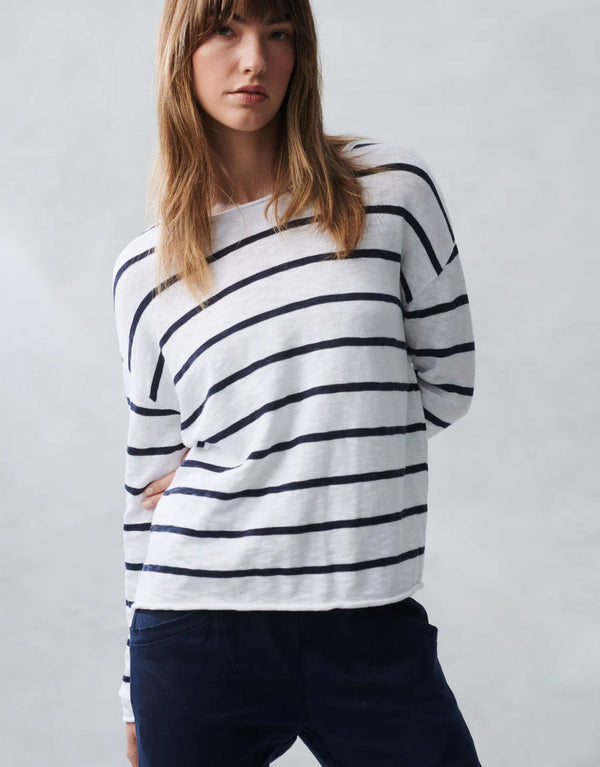 little lies minnie top white/navy stripe