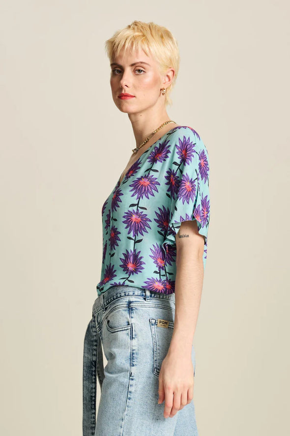 pom georgie flower top aqua