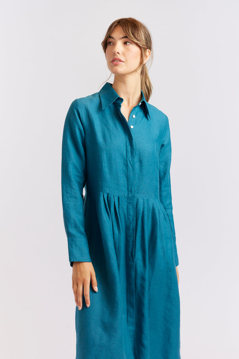 alessandra juniper dress linen kingfisher